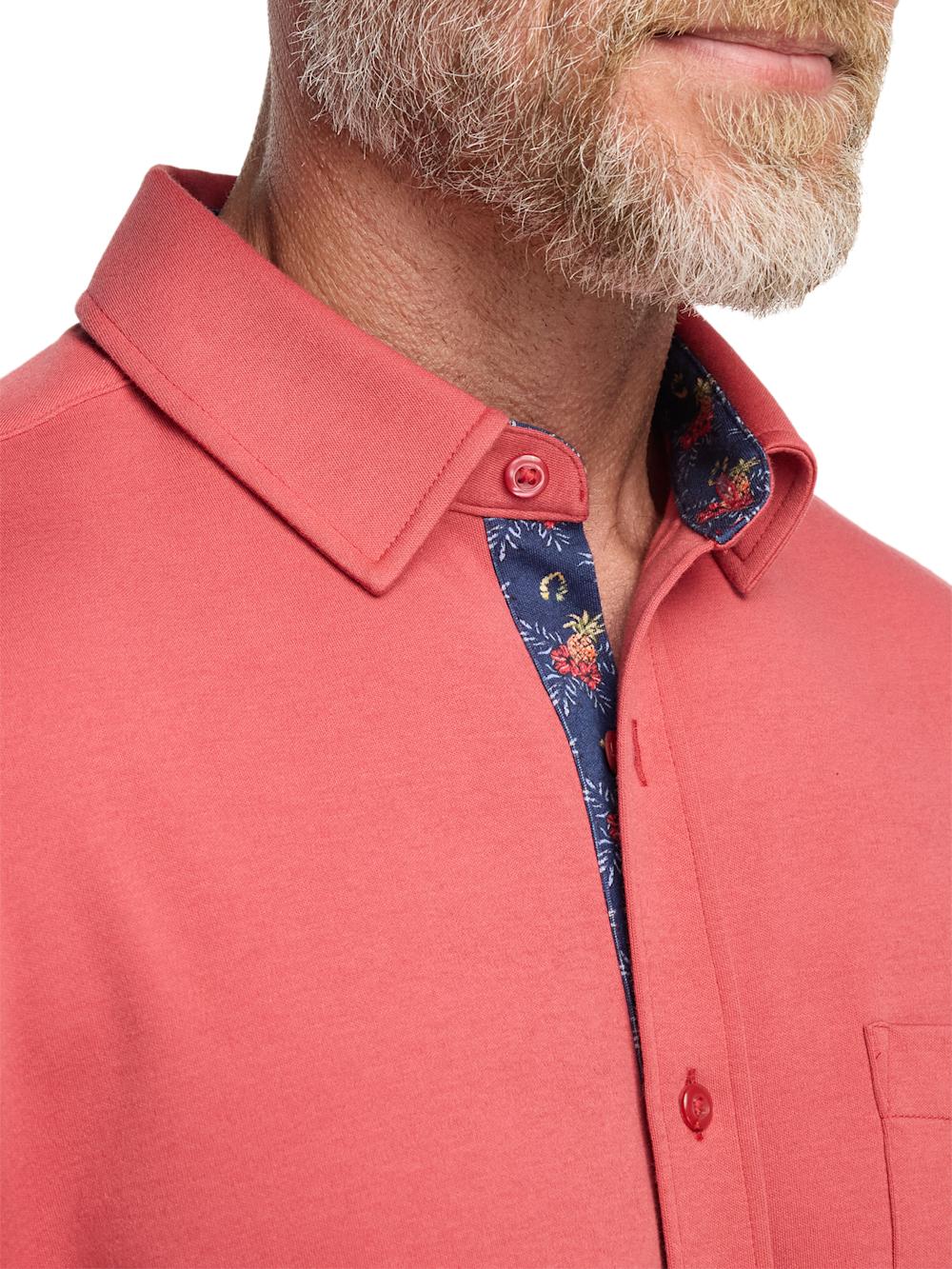 Cotton Full Button Front Polo - Coral Product Image