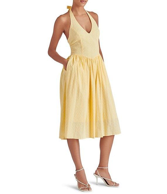 Steve Madden Ressi Eyelet Halter Neck Sleeveless Smocked Back Midi Dress Product Image