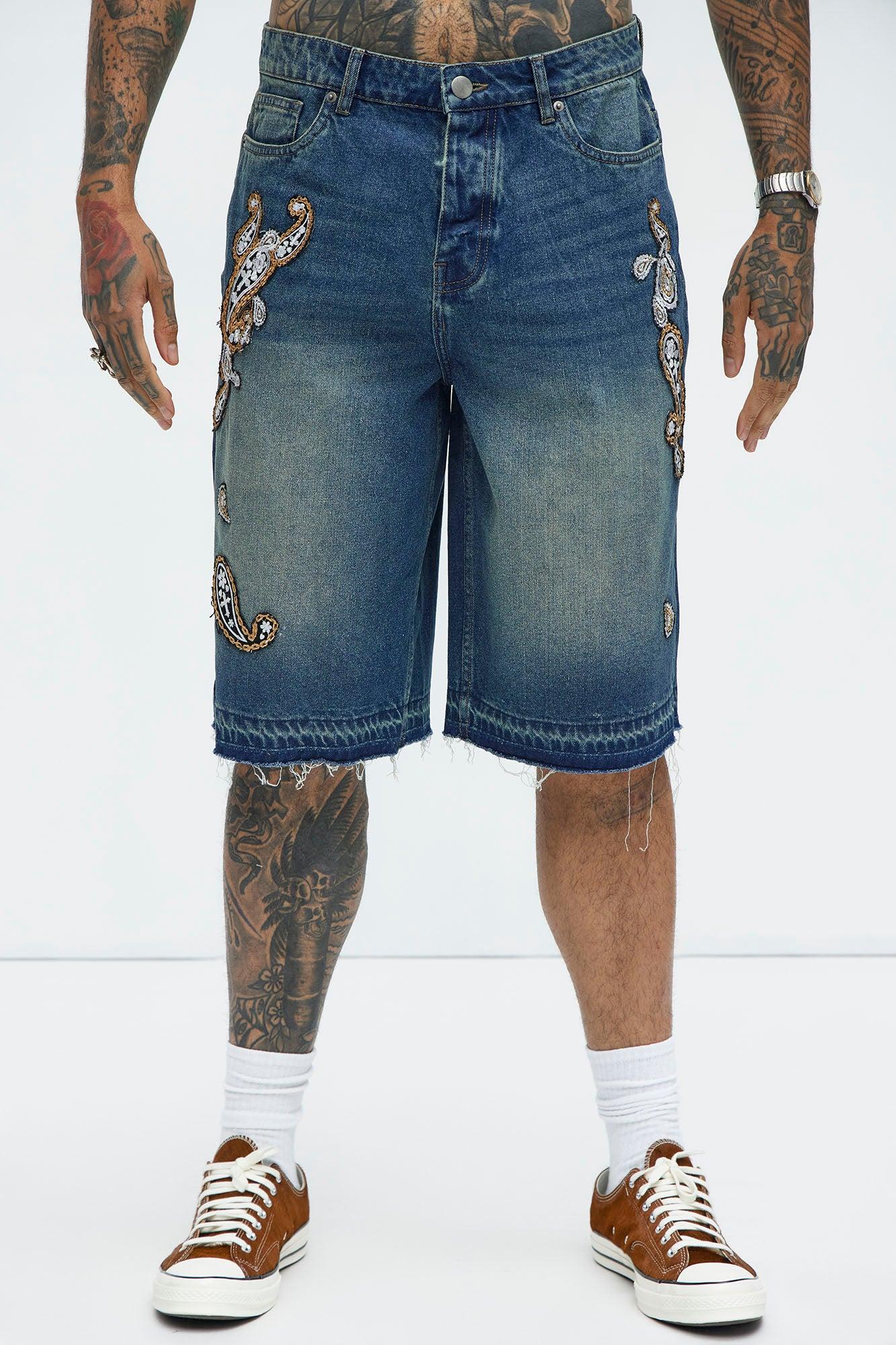 Hilltop Paisley Relaxed Denim Short - Medium Blue Wash Product Image