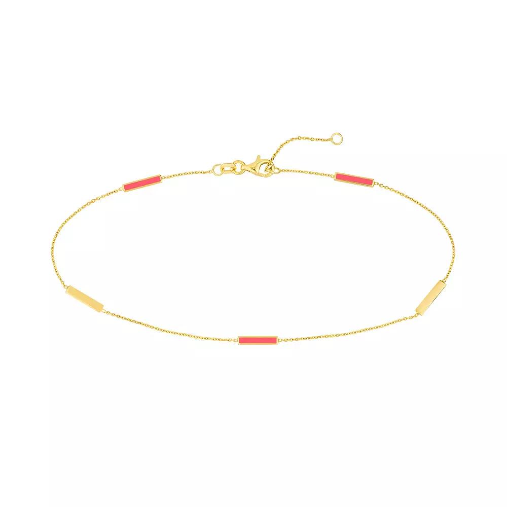 Color Romance 14k Gold & Enamel Bar Alternating Station Anklet, Womens White Product Image