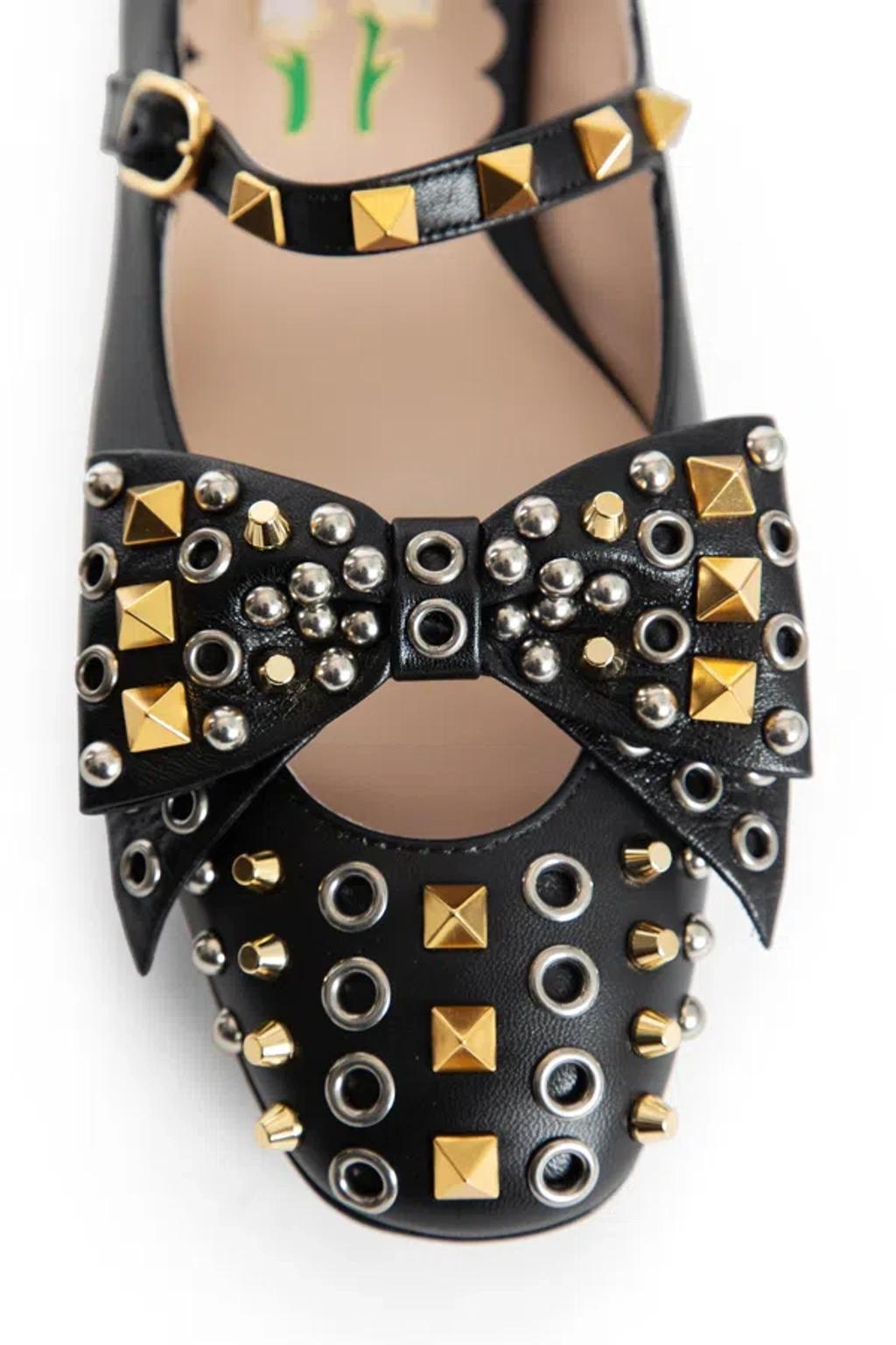 VALENTINO GARAVANI Mary-jane Bowow Ballerina In Kidskin With Studs Woman Black 35 In Multi Product Image