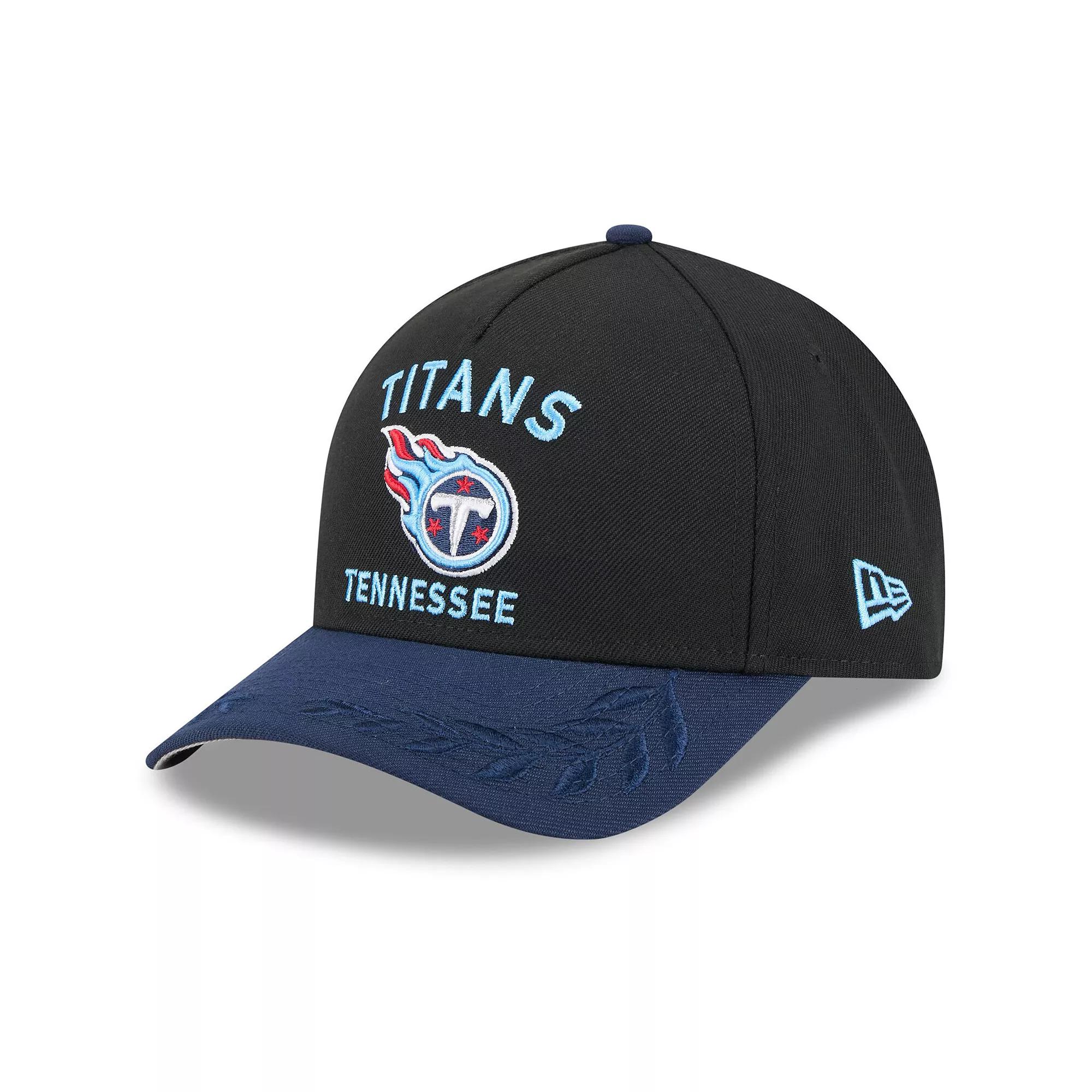 Men's New Era Black/Navy Tennessee Titans 2025 NFL Draft 9FORTY A-Frame M-Crown Adjustable Hat Product Image