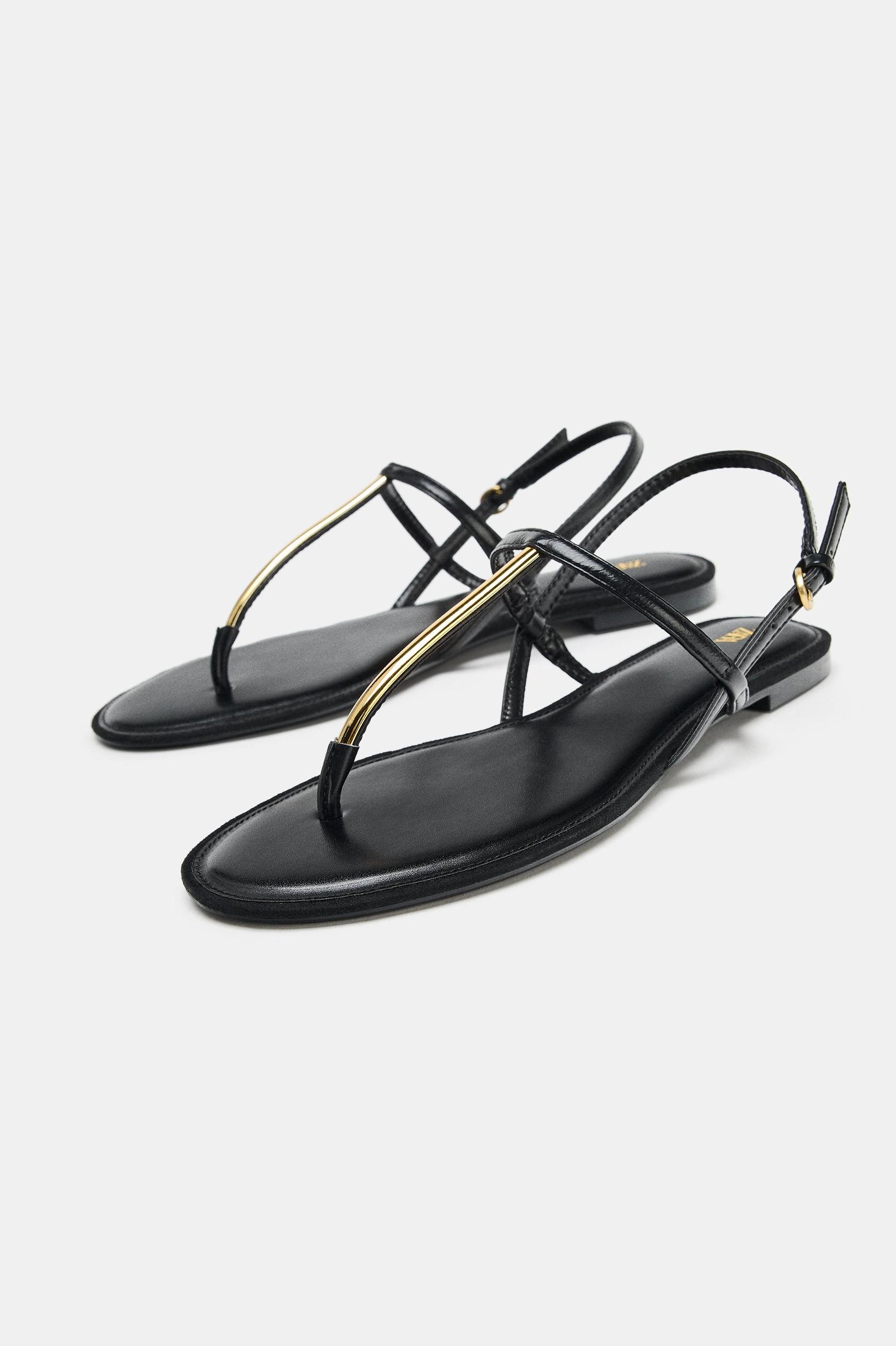 FLAT SANDALS WITH METALLIC APPLIQUE Product Image