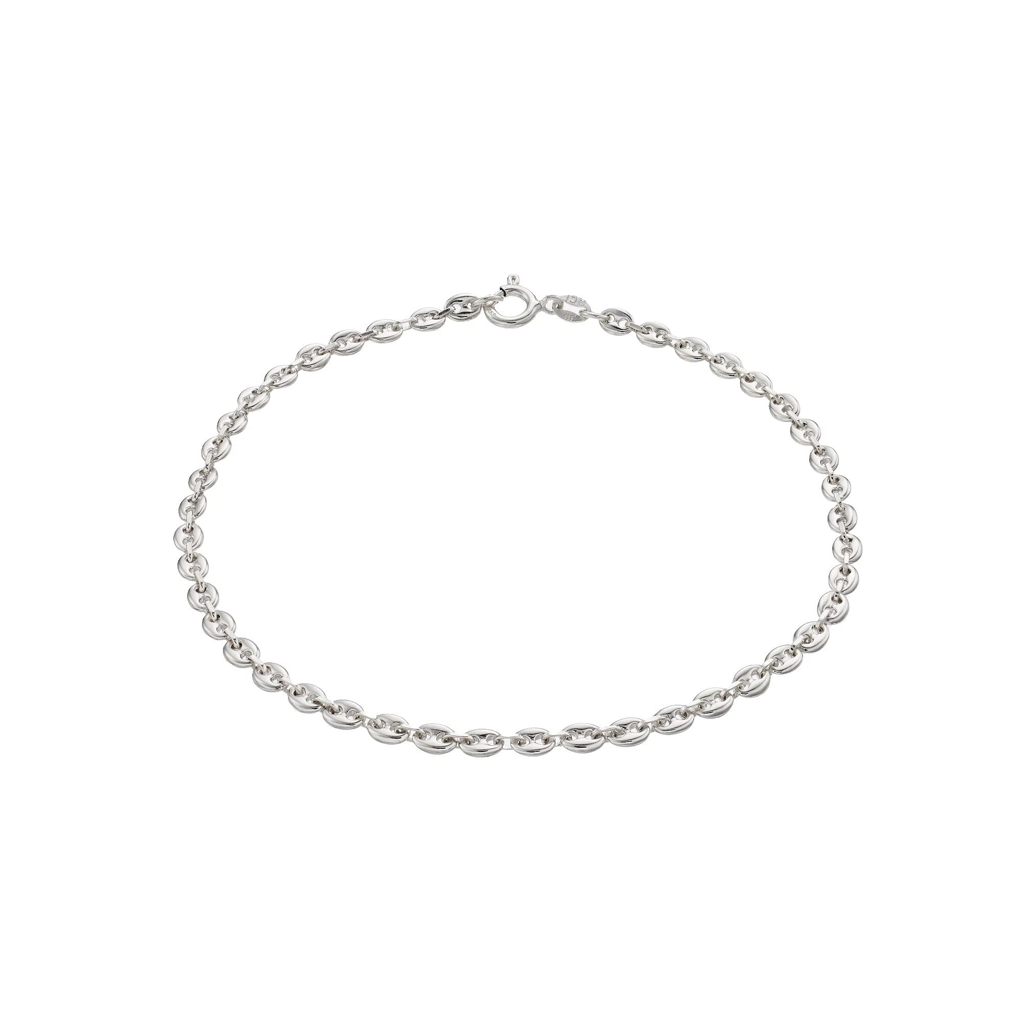 Sterling Silver Puffed Mariner Chain Anklet, Women's, Size: 10", Silver Tone Product Image