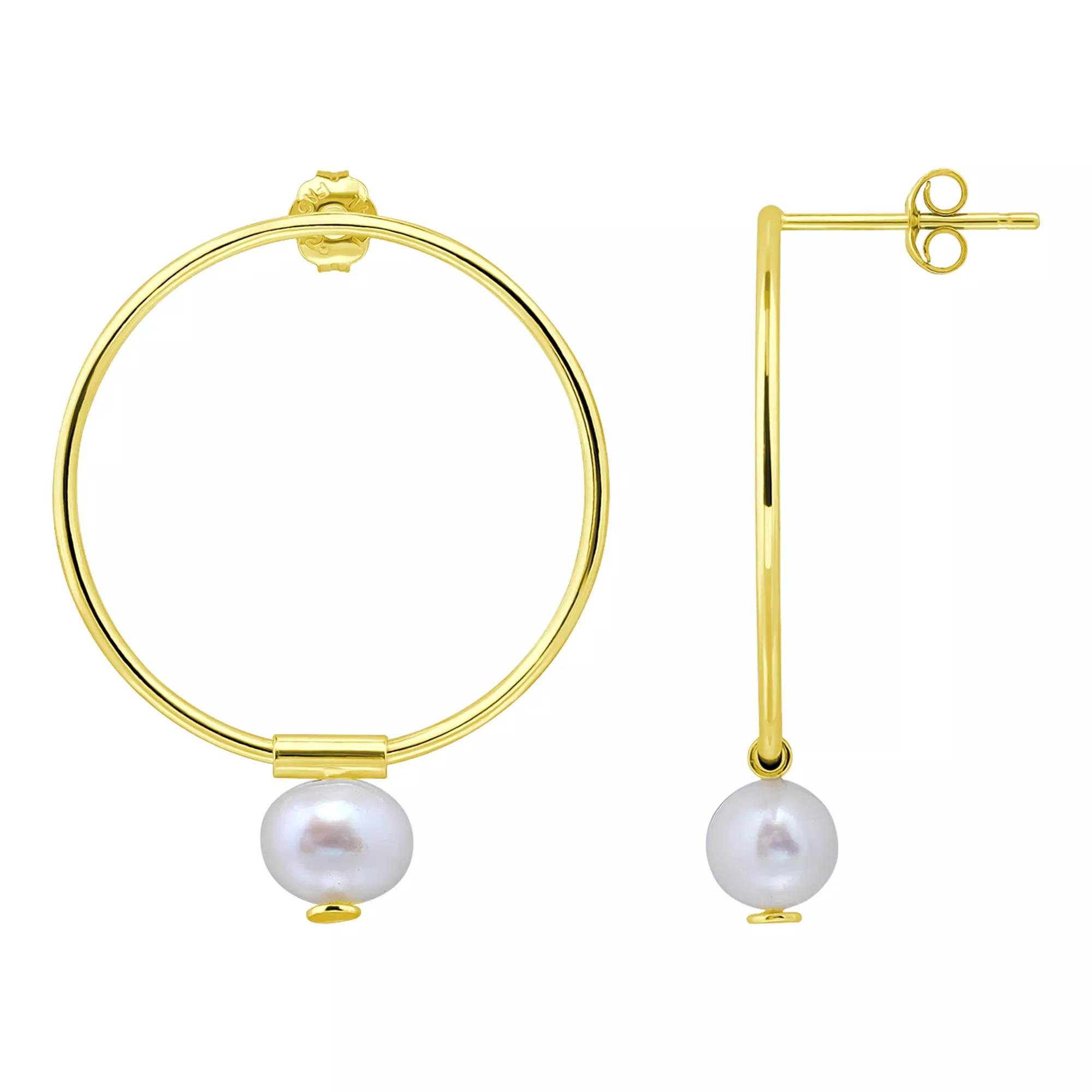 Aleure Precioso 18k Gold Over Silver Circle Drop & Freshwater Cultured Pearl Hoop Drop Earrings, Women's, Gold Tone Product Image