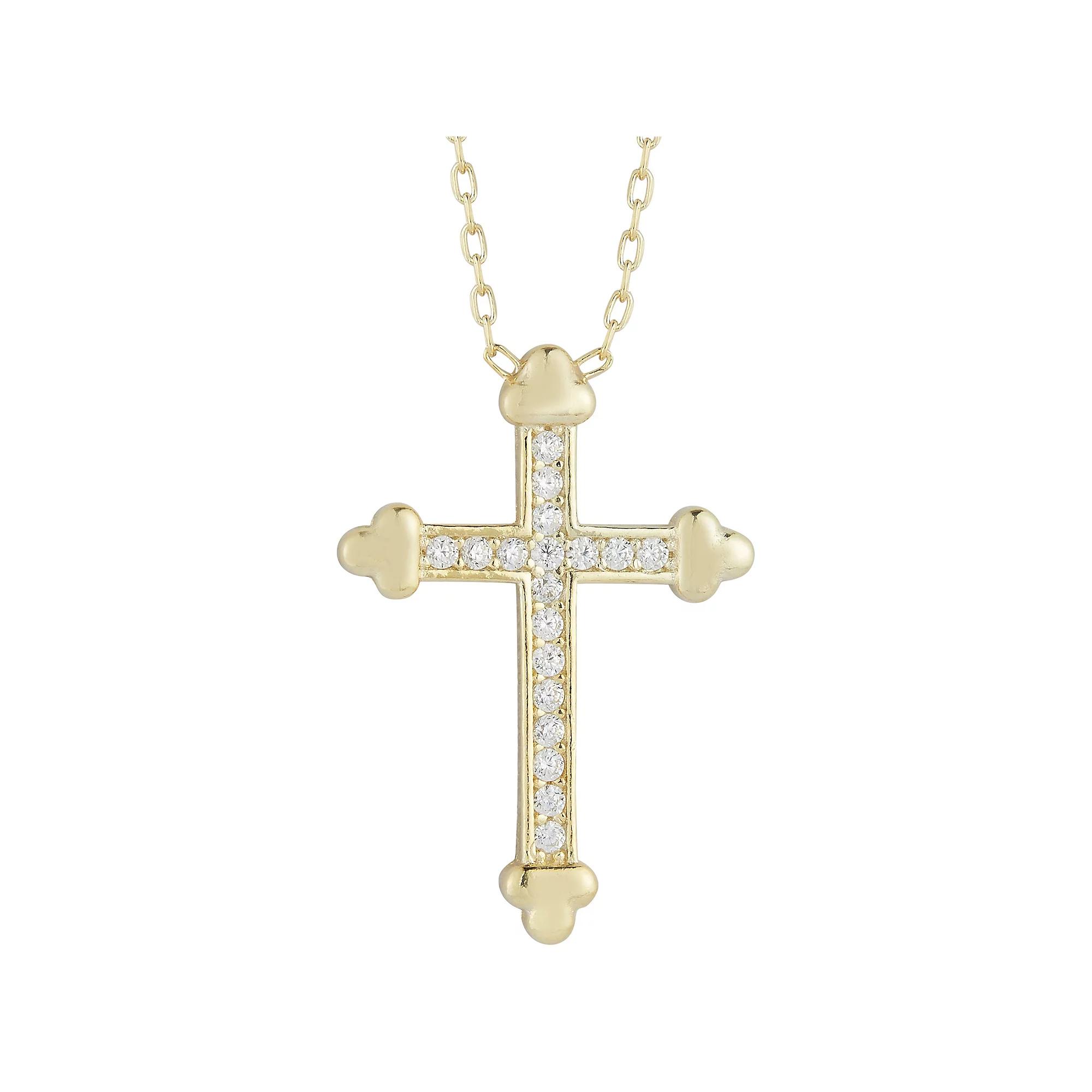 Sunkissed Sterling Cubic Zirconia Cross Pendant Necklace, Women's, Size: 18", Gold Tone Product Image