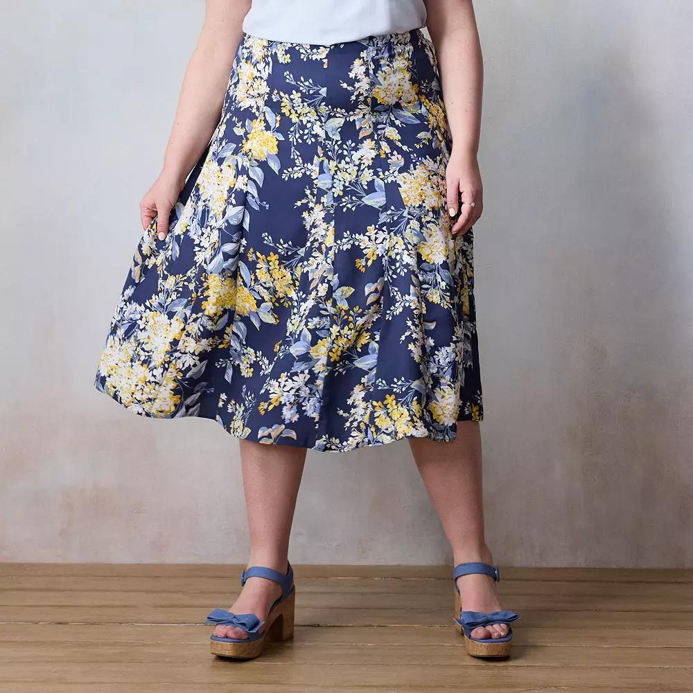 Plus Size LC Lauren Conrad Godet Midi Skirt, Women's, Size: 3XL, Blue Florabelles Product Image