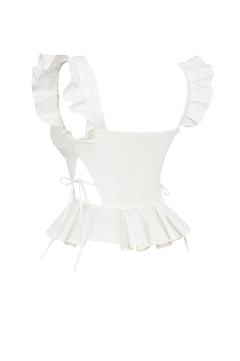 Lilibet  white embroidered cotton peplum corset top - sale Product Image