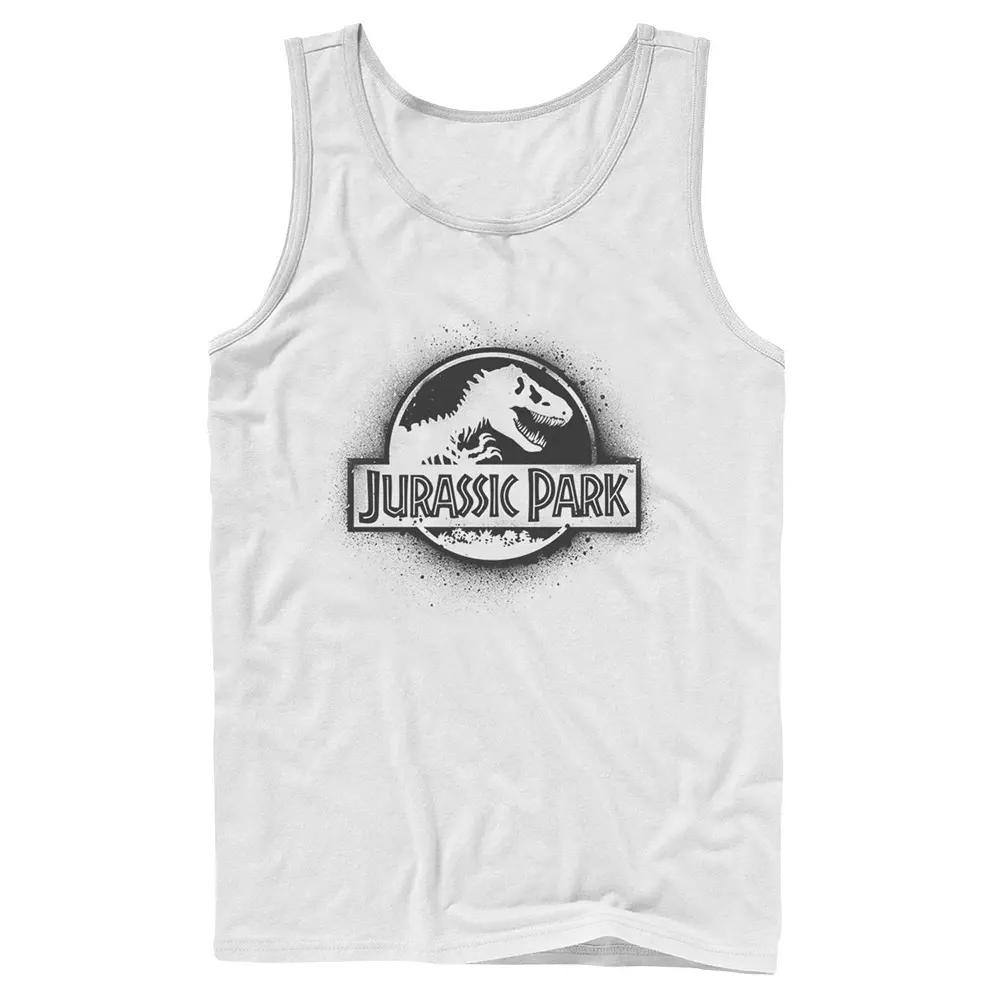 Men's Jurassic Park All White Spray Paint Stencil Movie Logo Tank Top,  Product Image