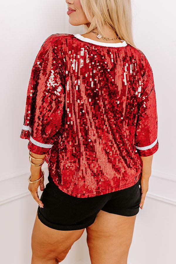 Kickoff Season Sequin Top in Red Curves Product Image
