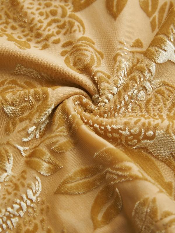 Velvet Floral Jacquard Bow Decor Cami Top Product Image