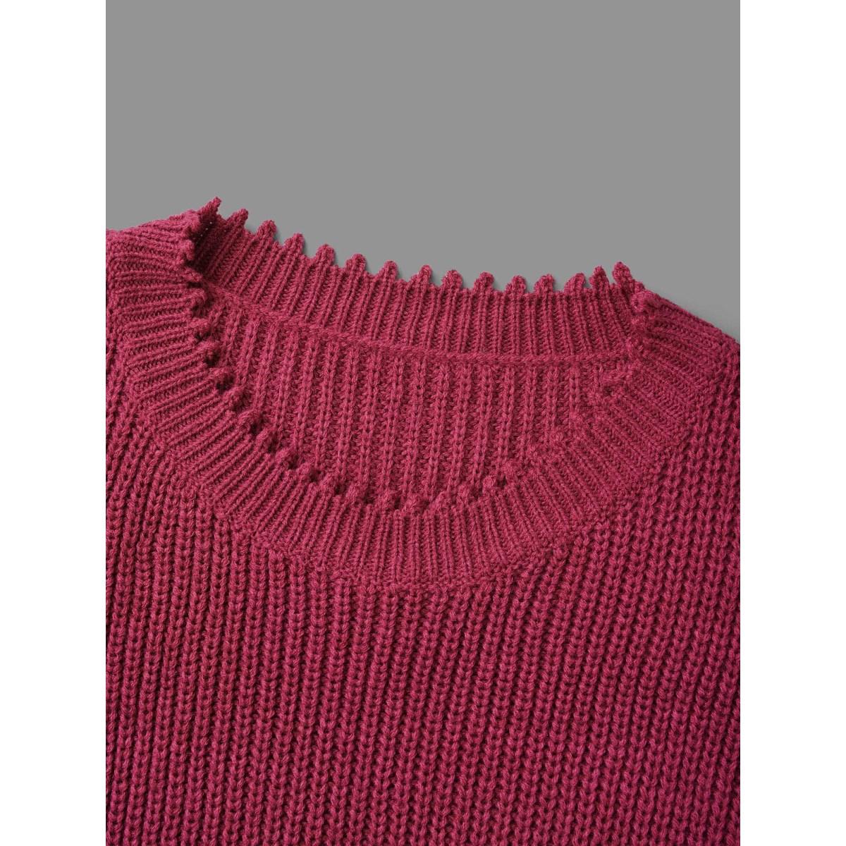 Plus Size Color Block Texture Round Neck Pullover Rosered Women Casual Loose Long Sleeve Round Neck Everyday Pullovers BloomChic 30/6X Product Image