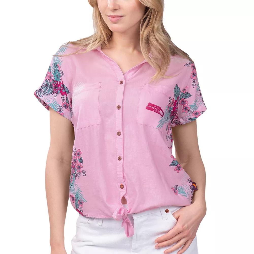Women's Margaritaville Pink Seattle Seahawks Stadium Tie-Front Button-Up Shirt,  Product Image