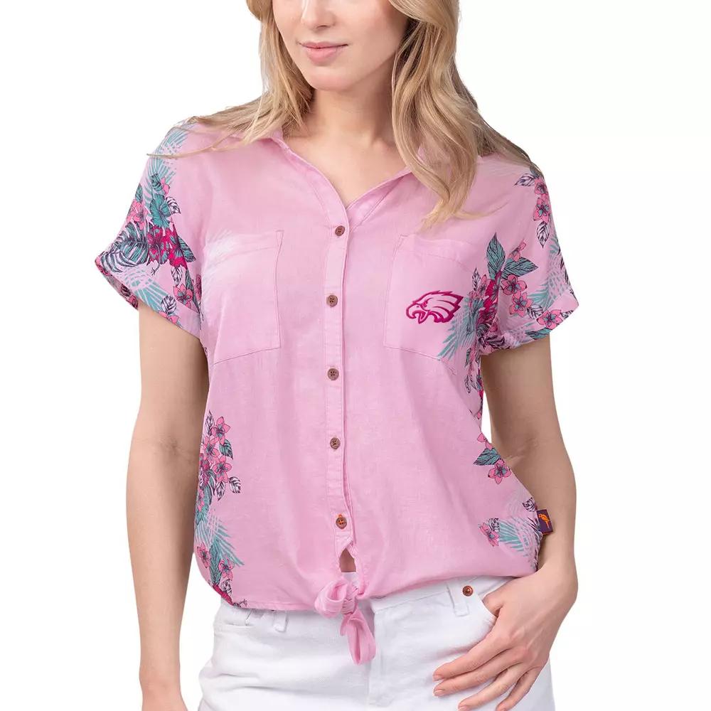 Women's Margaritaville Pink Philadelphia Eagles Stadium Tie-Front Button-Up Shirt,  Product Image