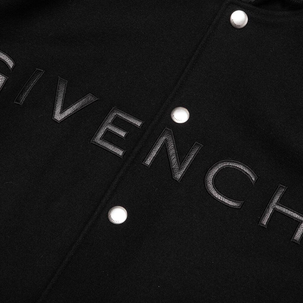 Hooded Varsity Jacket in Wool and Leather - Black Male Product Image