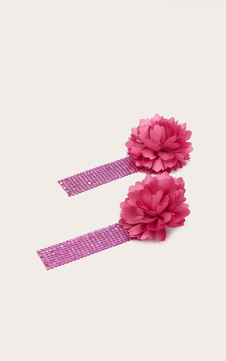 Pink Large Floral Chain Tassel Statement Earrings Product Image