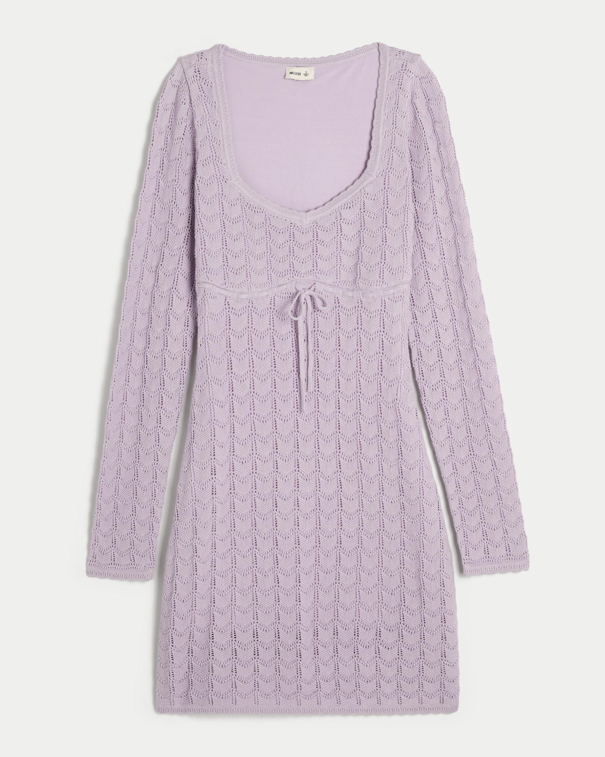 Long-Sleeve Crochet-Style Mini Dress Product Image