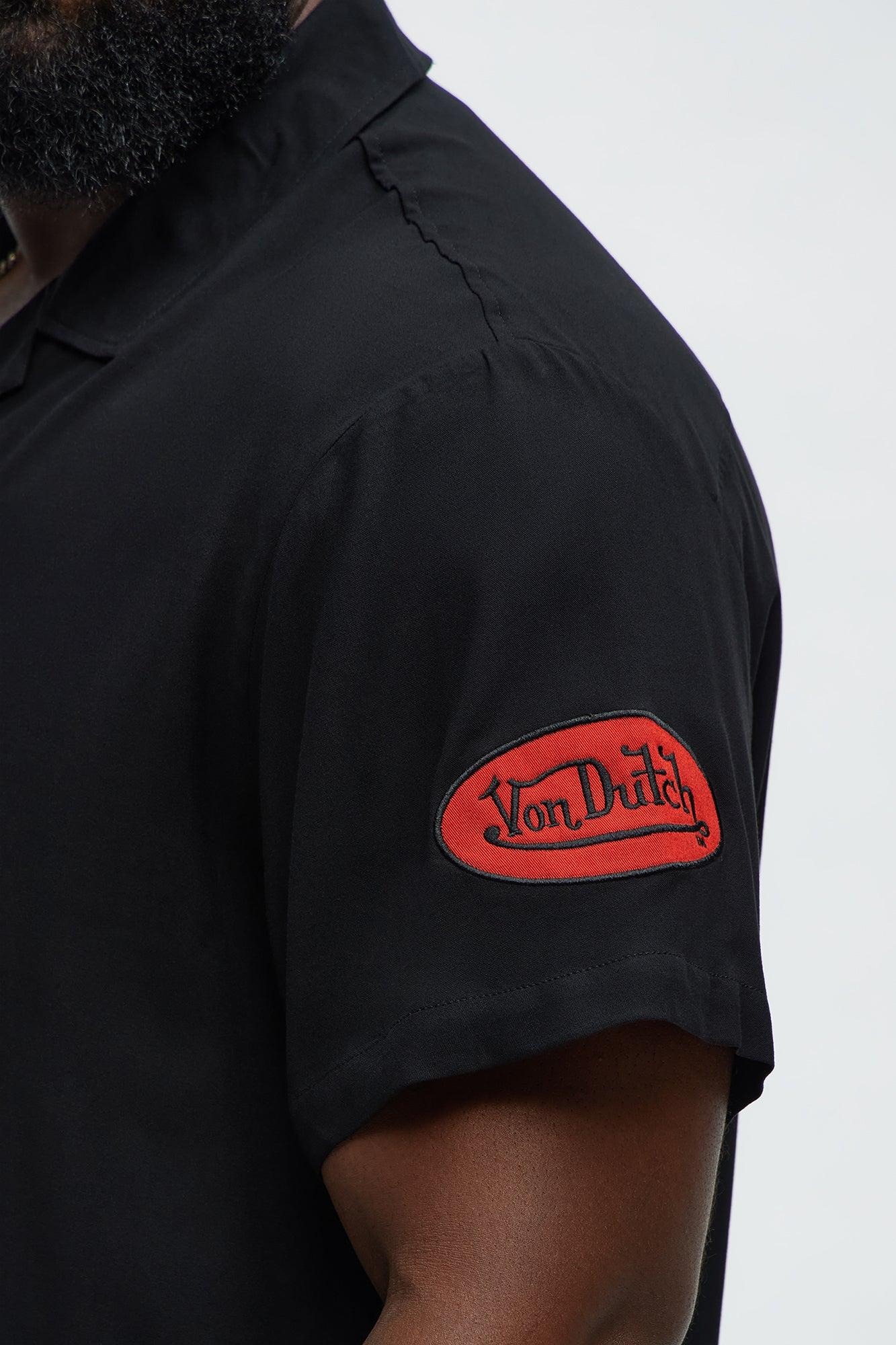 Von Dutch Cropped Logo Button Up Shirt - Black Male Product Image