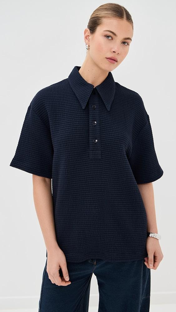 Tibi Quilted Waffle Polo Tunic Top | Shopbop Product Image