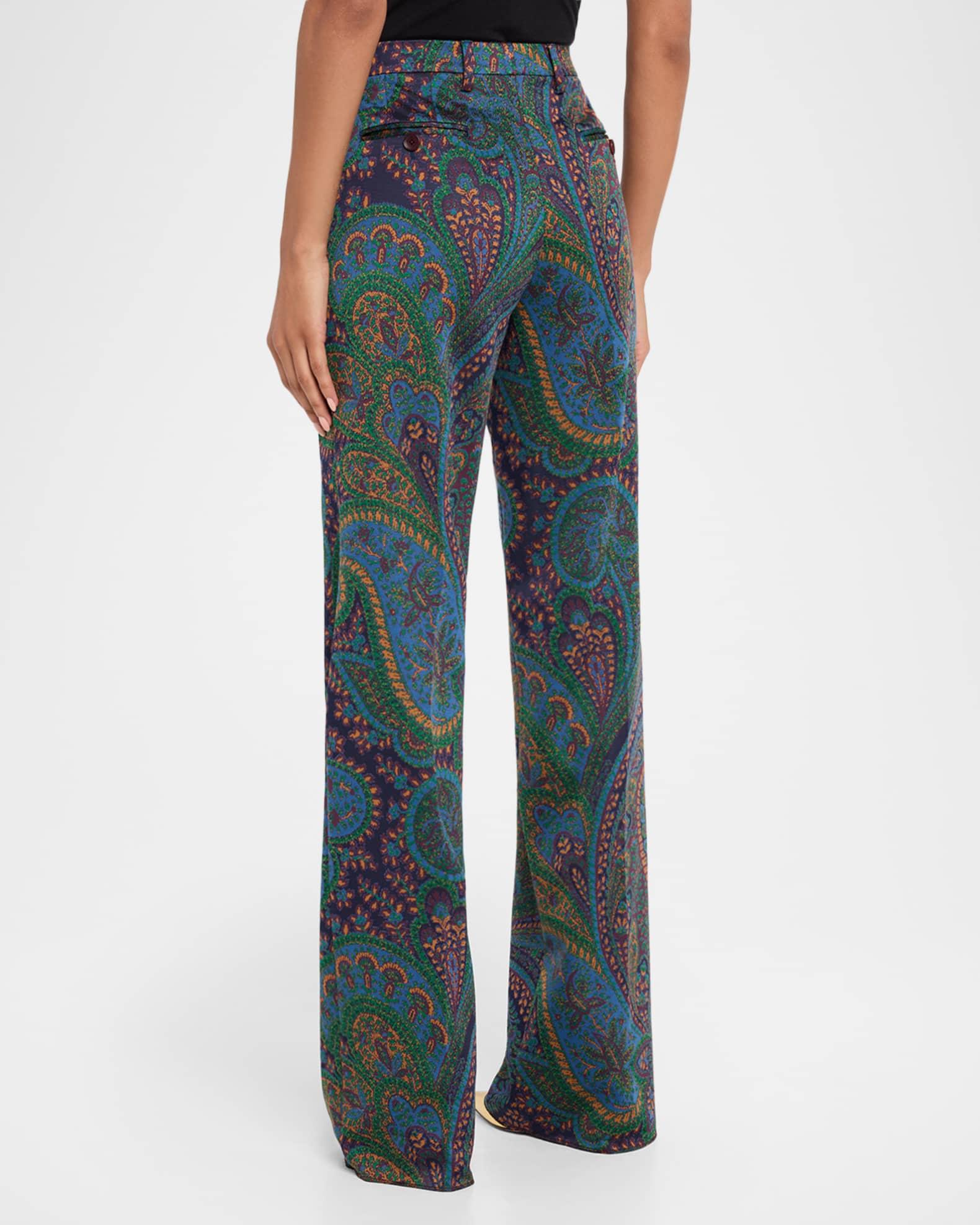 Paisley Green Knit Jacquard Straight-Leg Pants Product Image