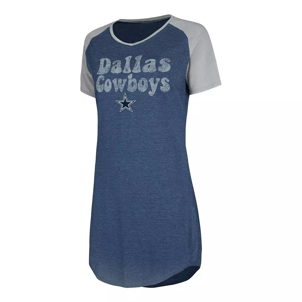 Women's Concepts Sport Navy Dallas Cowboys Raglan V-Neck Nightshirt, Size: Large, Blue Product Image