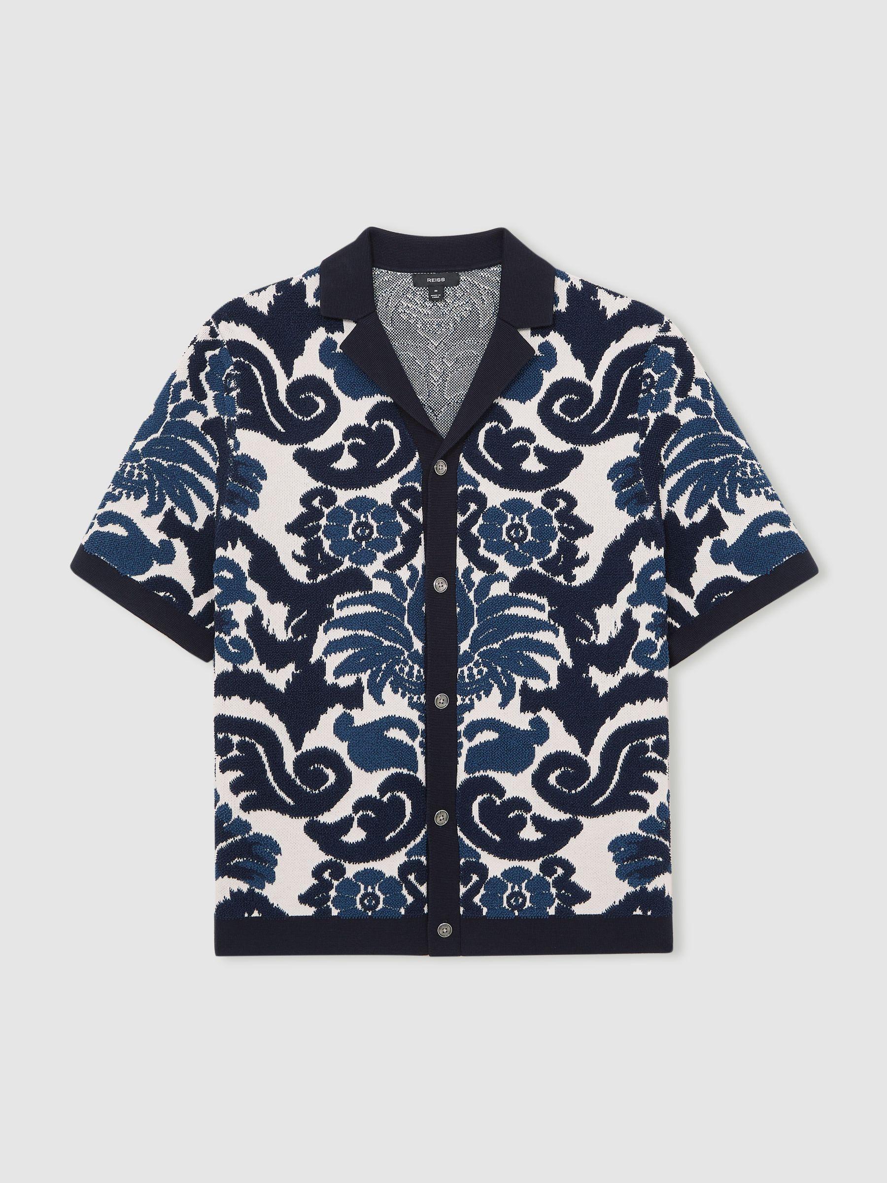 Paisley Jacquard Knit Shirt in Navy Blue/White Product Image