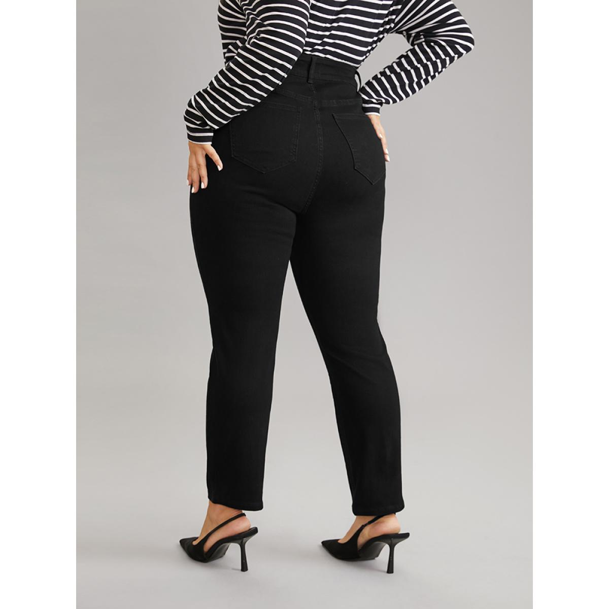 Plus Size High Stretch Skinny Metal Detail Jeans Women Black Casual Plain Plain High stretch Pocket Jeans BloomChic 14/1X Product Image