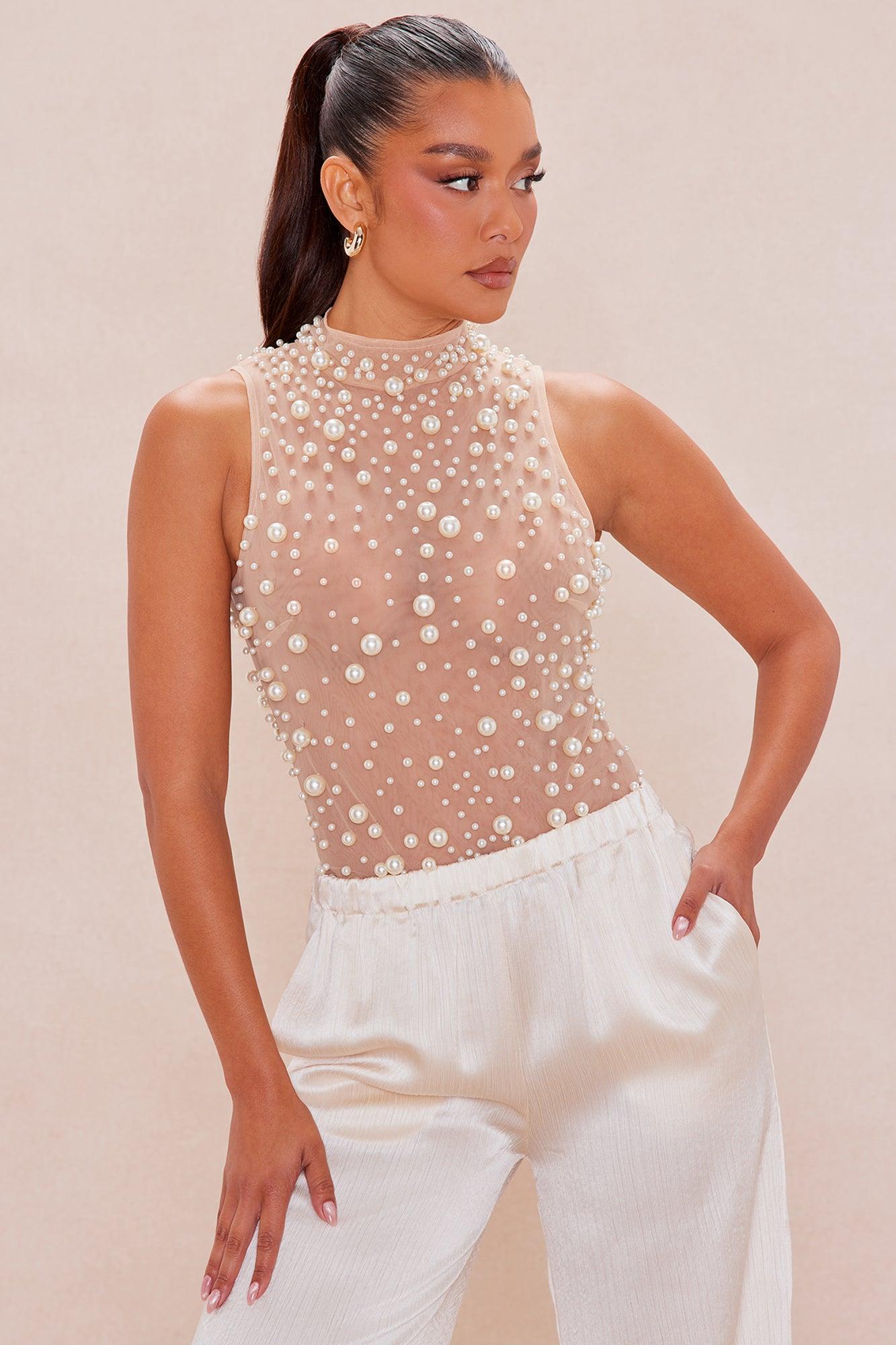 Soraya Pearl Mesh Bodysuit - Nude Female Product Image