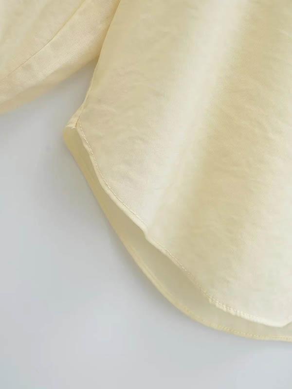 Loose Puff Sleeves Pleated See-Through Solid Color Split-Joint Peter Pan Collar Blouses&Shirts Tops Product Image