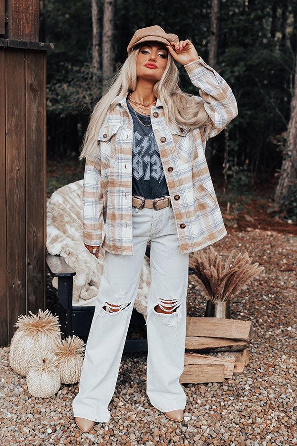 Cozy Up In Carolina Plaid Jacket In Iced Latte Product Image