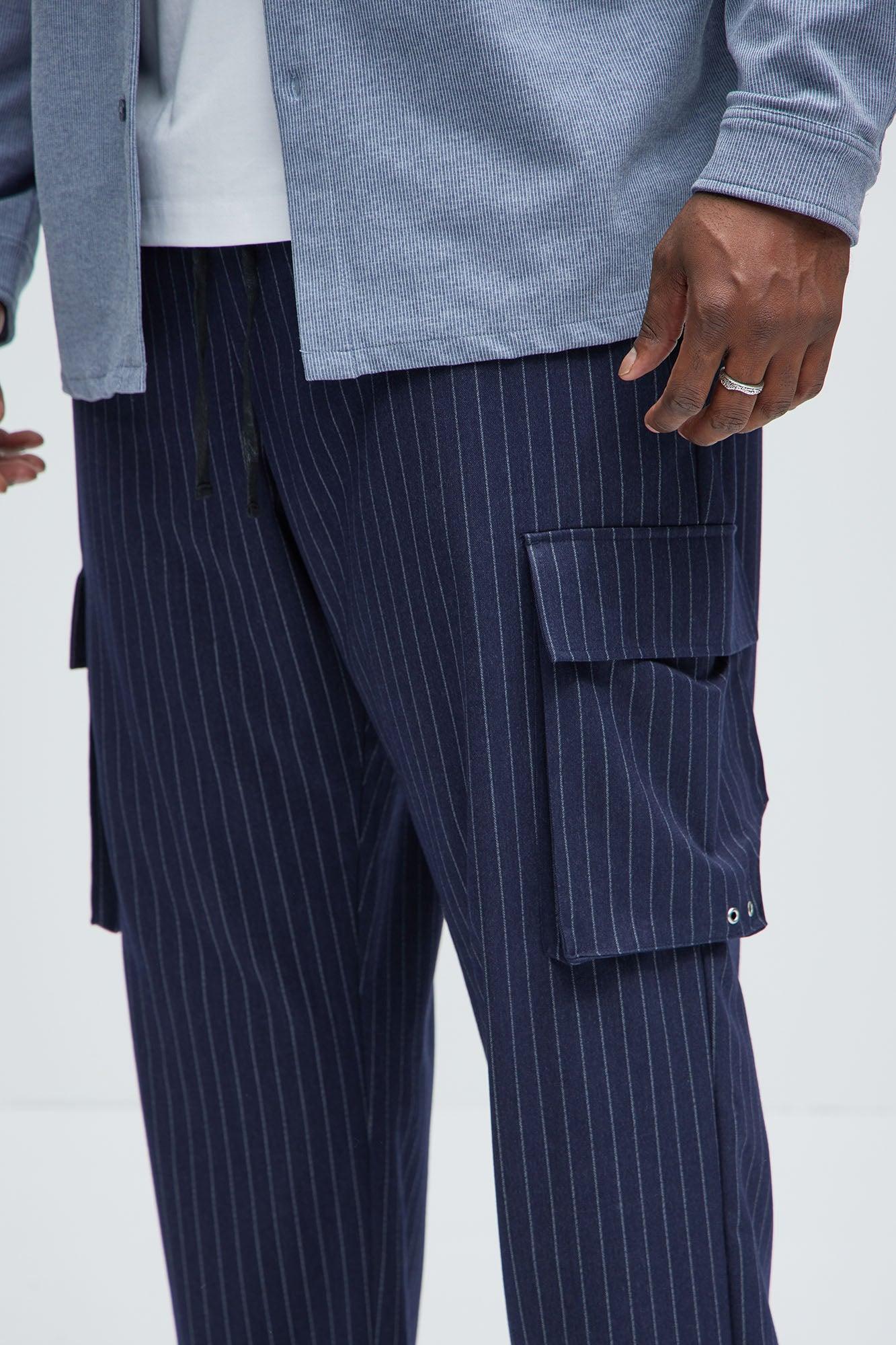 Perth Pinstripes Relaxed Cargo Pants - Navy/combo Product Image