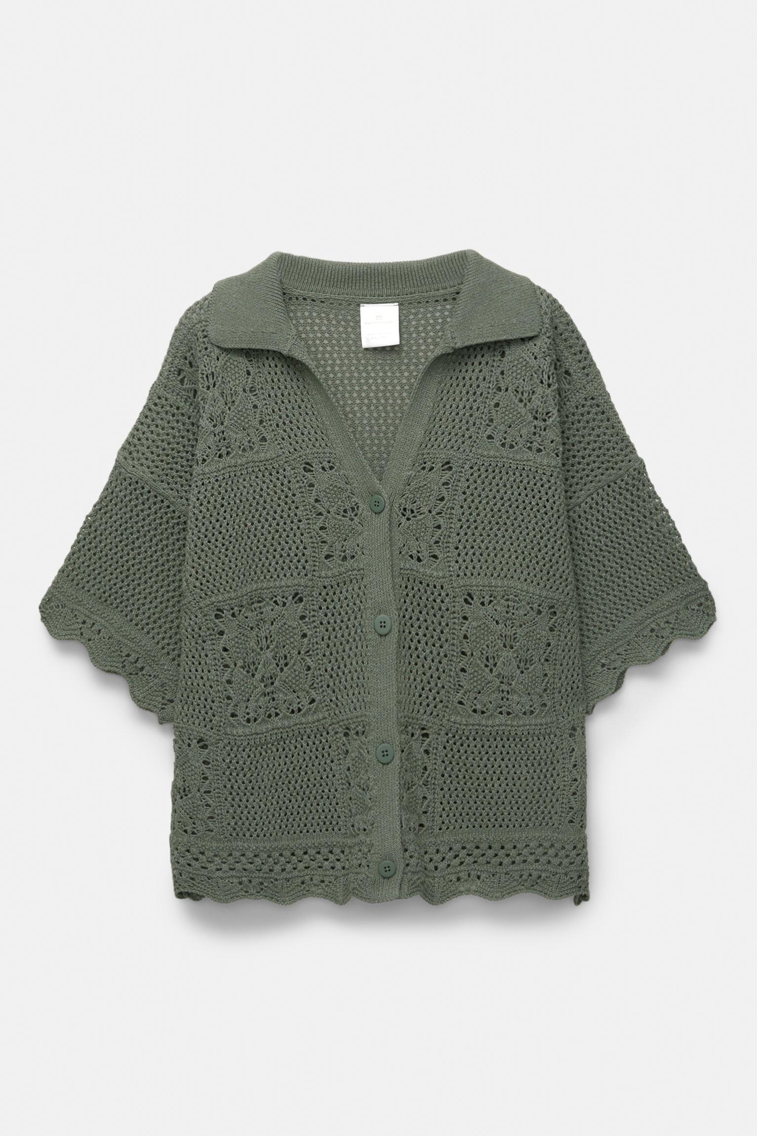 Short sleeve wavy crochet shirt Product Image