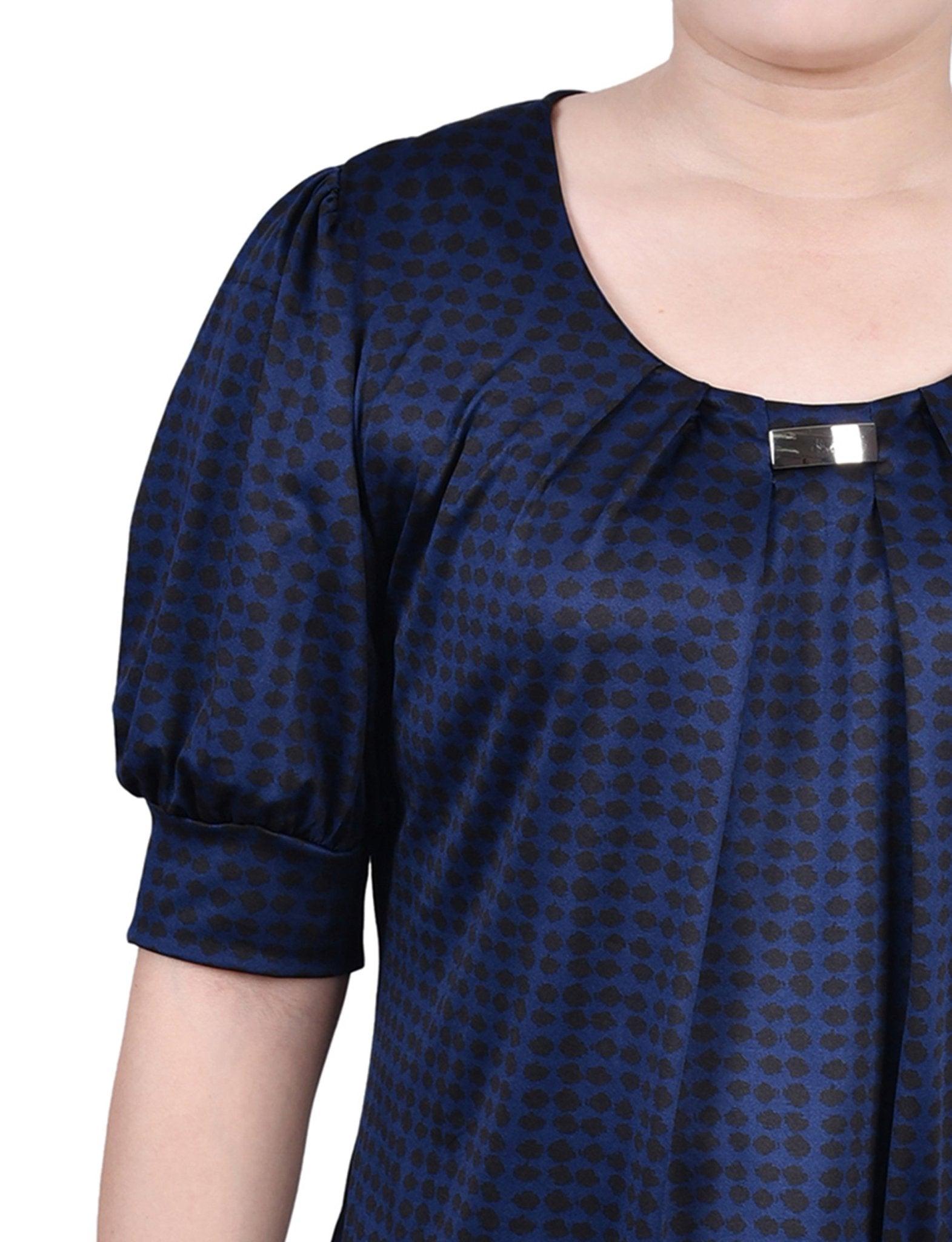 Estate Blue Snowpop Short Sleeve Balloon Sleeve Top - Petite Product Image