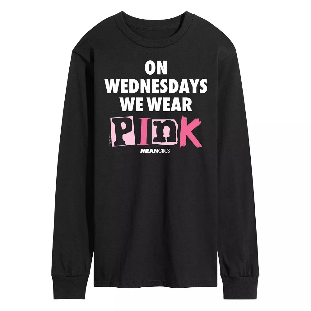 Men's Mean Girls Wednesdays We Wear Pink Long Sleeve Graphic Tee,  Product Image