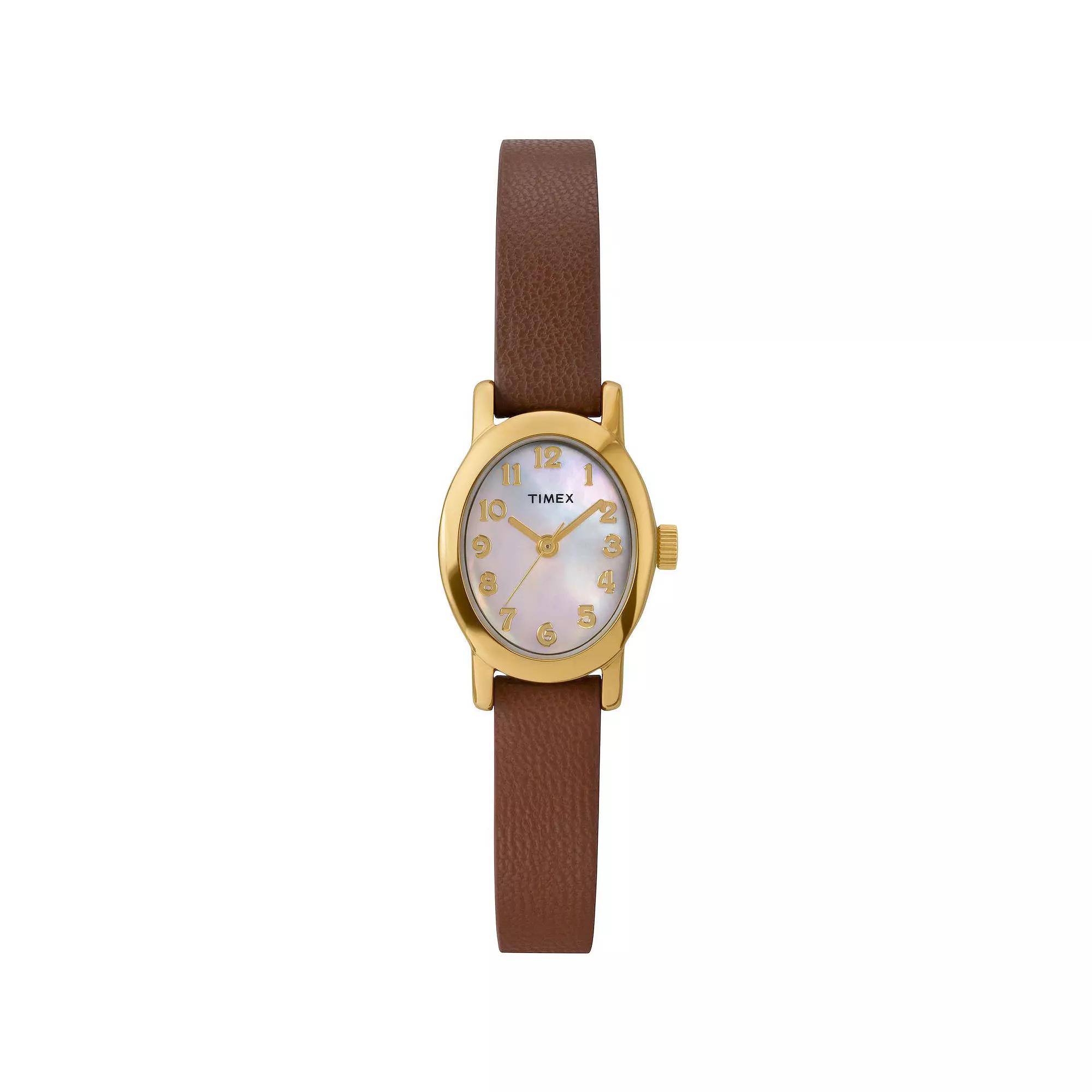 Timex® Cavatina Women's Leather Strap Watch - TW2W82500JT, Size: 18MM, Brown Product Image
