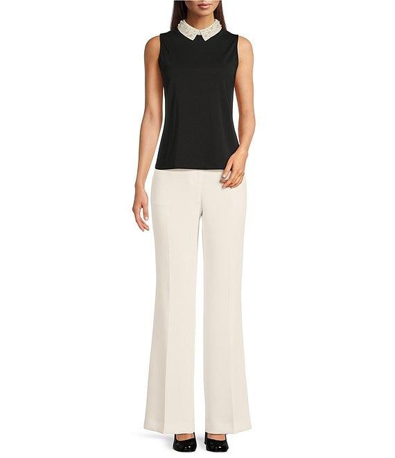 KARL LAGERFELD PARIS Knit Matte Jersey Pearl Collar Sleeveless Top Product Image