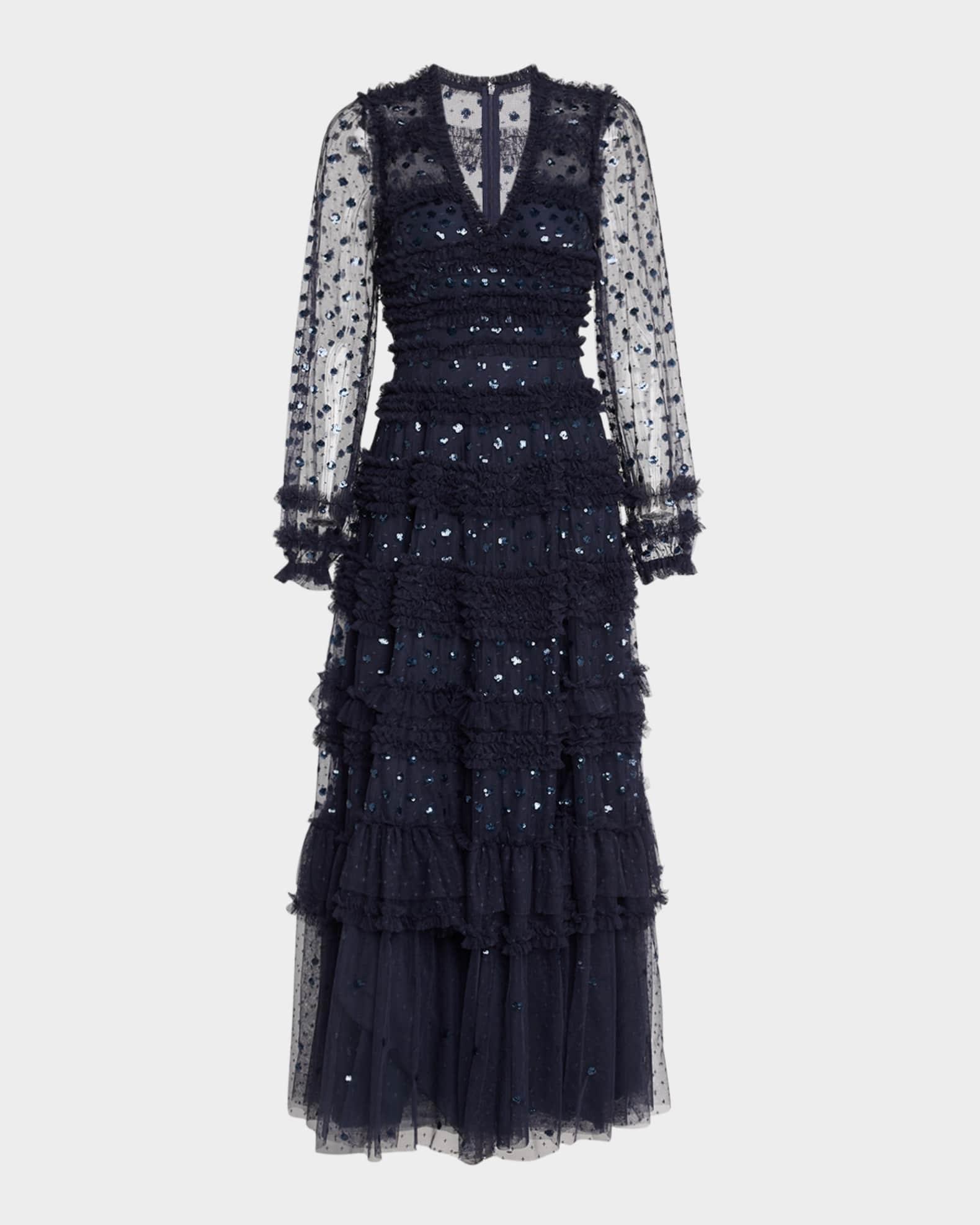 Vivian Tiered Ruffle-Trim Sequin Ankle Gown Product Image