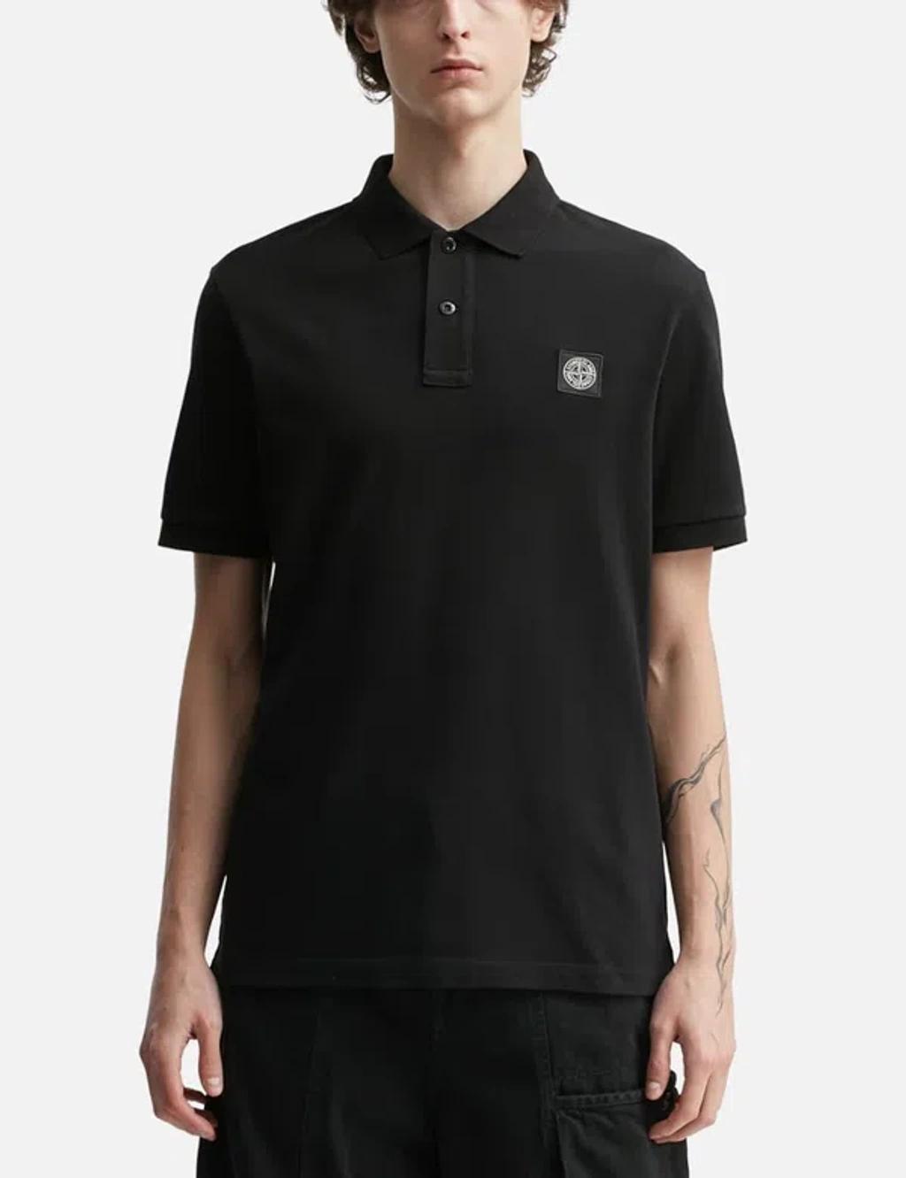 STONE ISLAND Mens Black Brand-patch Regular-fit Stretch-cotton Polo Shirt Xl Product Image