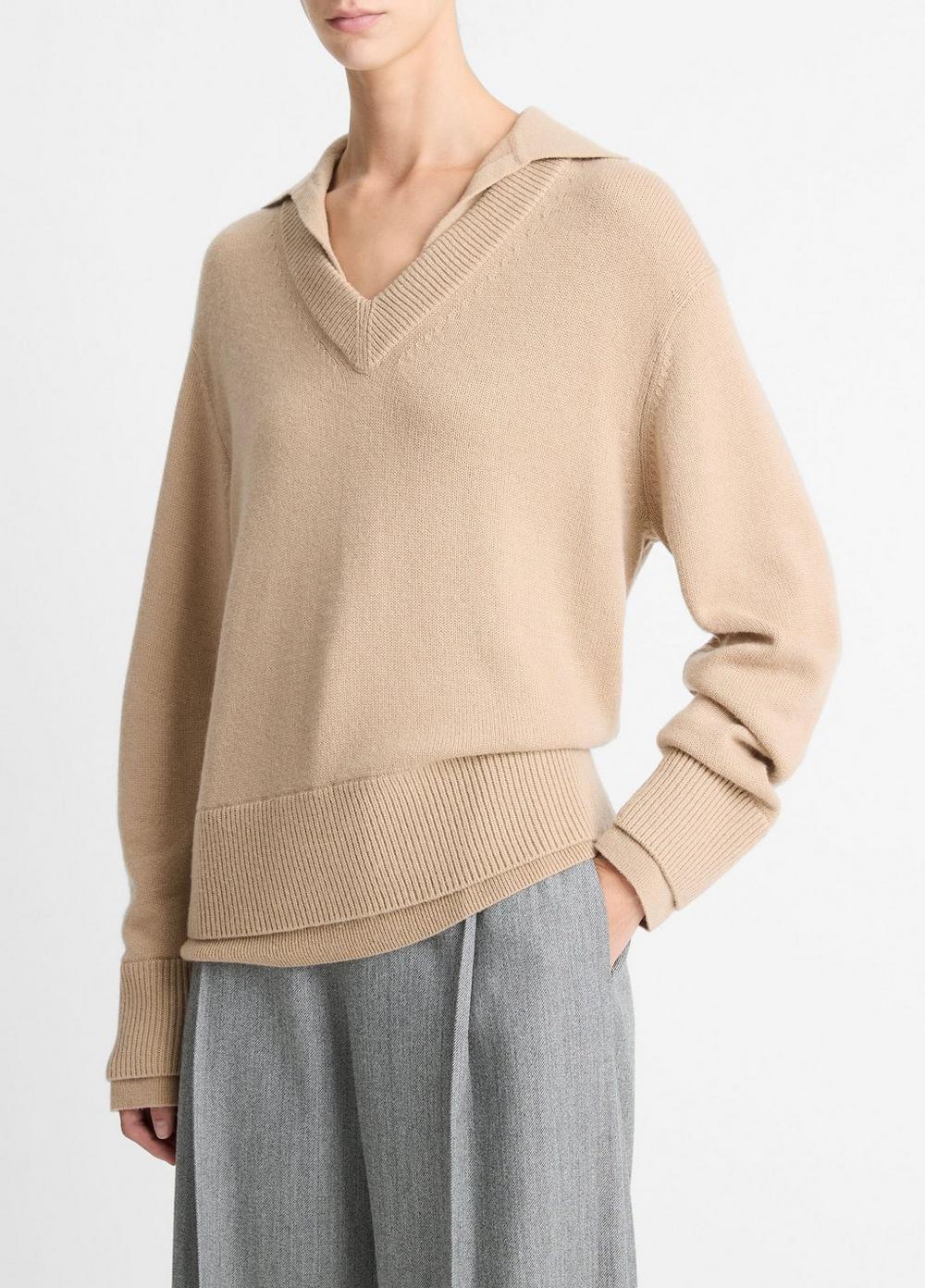 Wool-Cashmere Double-Layer Collared Pullover Product Image