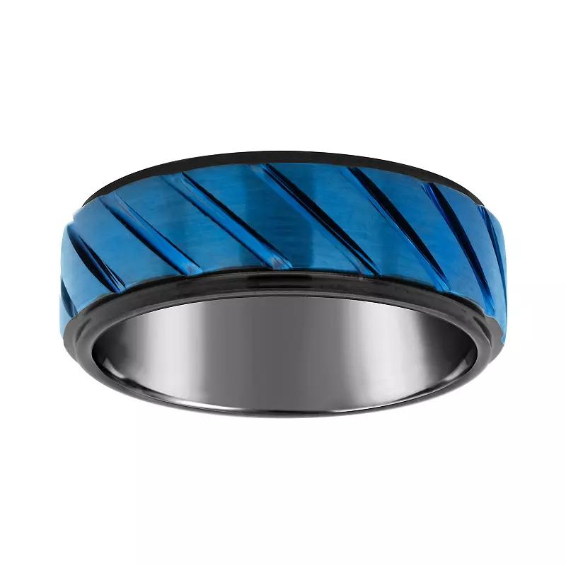Mens 8mm Black & Blue Ion-Plated Tungsten Wedding Band Ring Black Ion Plated Product Image