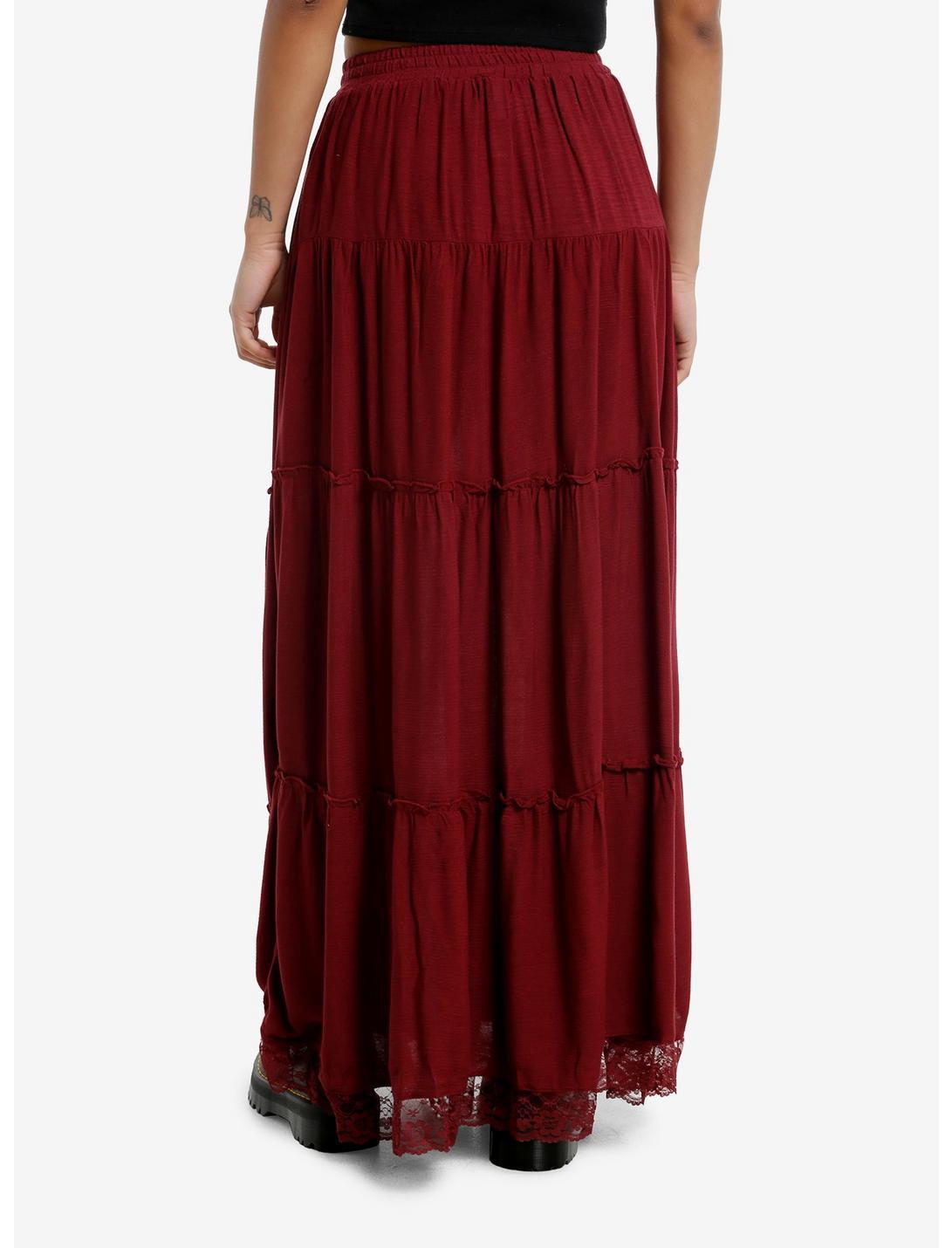 Thorn & Fable Burgundy Tiered Maxi Skirt Product Image