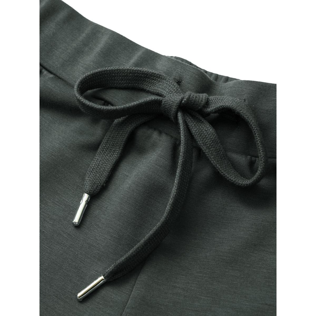 Plus Size Plain Wideband Waist Drawstring Pants Women DimGray Casual Straight Leg Mid Rise Dailywear Pants BloomChic 14-16/1X Product Image