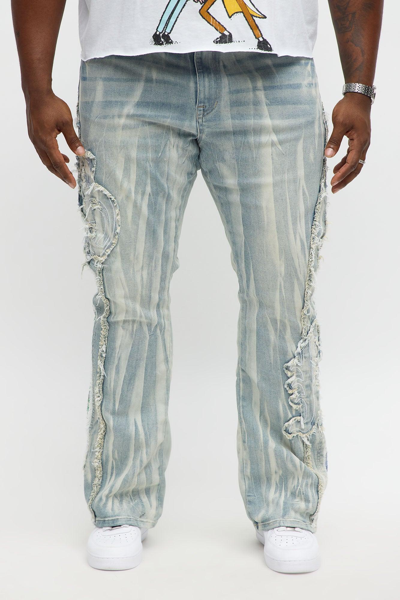 Stacked Skinny Flare Gray With Tapestry Sides Jean - Light Blue Wash Product Image