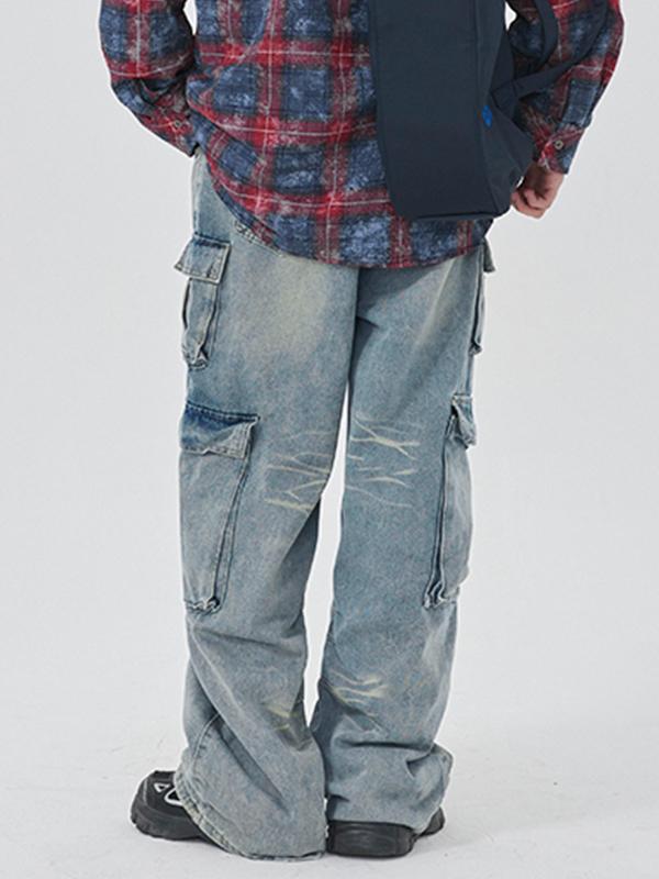 Men's Washed Multi Pocket Cargo Jeans Product Image