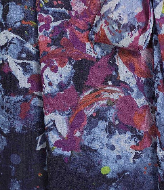 Lauren Ralph Lauren Vikrana Crinkle Georgette V-Neck Cap Sleeve Ruffle Front A-Line Dress Product Image