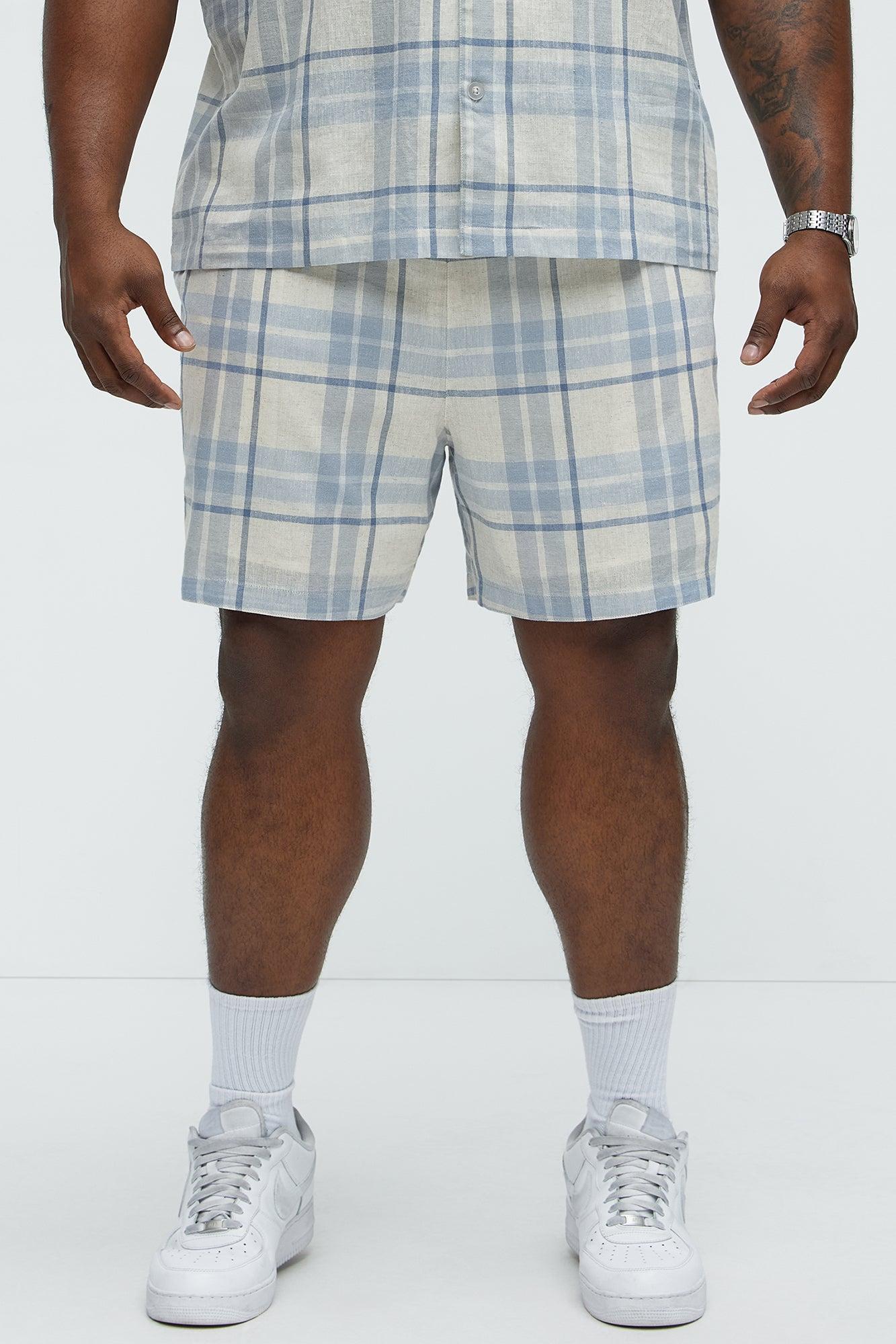 Breezy Cotton Plaid Warm Up Shorts - Blue/combo Product Image