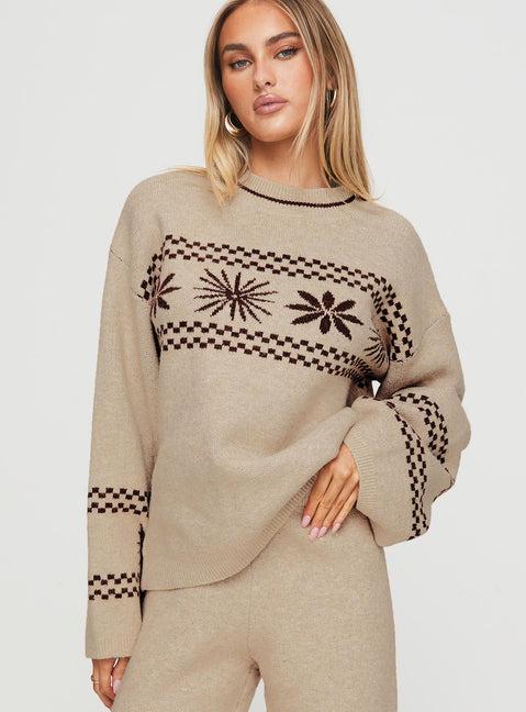 Anok Graphic Sweater Cream / Brown Product Image