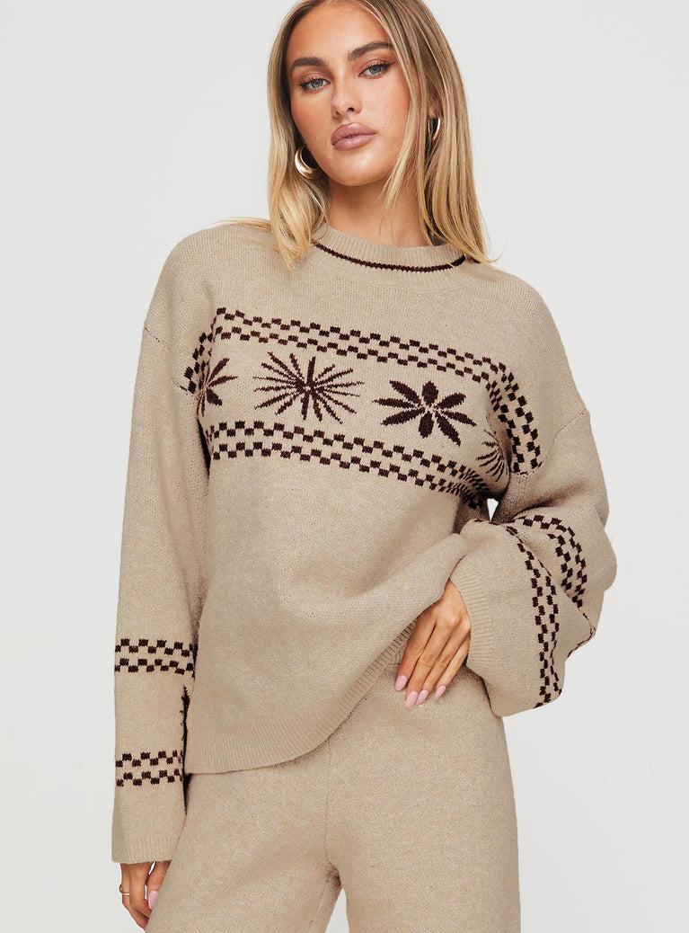 Anok Graphic Sweater Cream / Brown Product Image