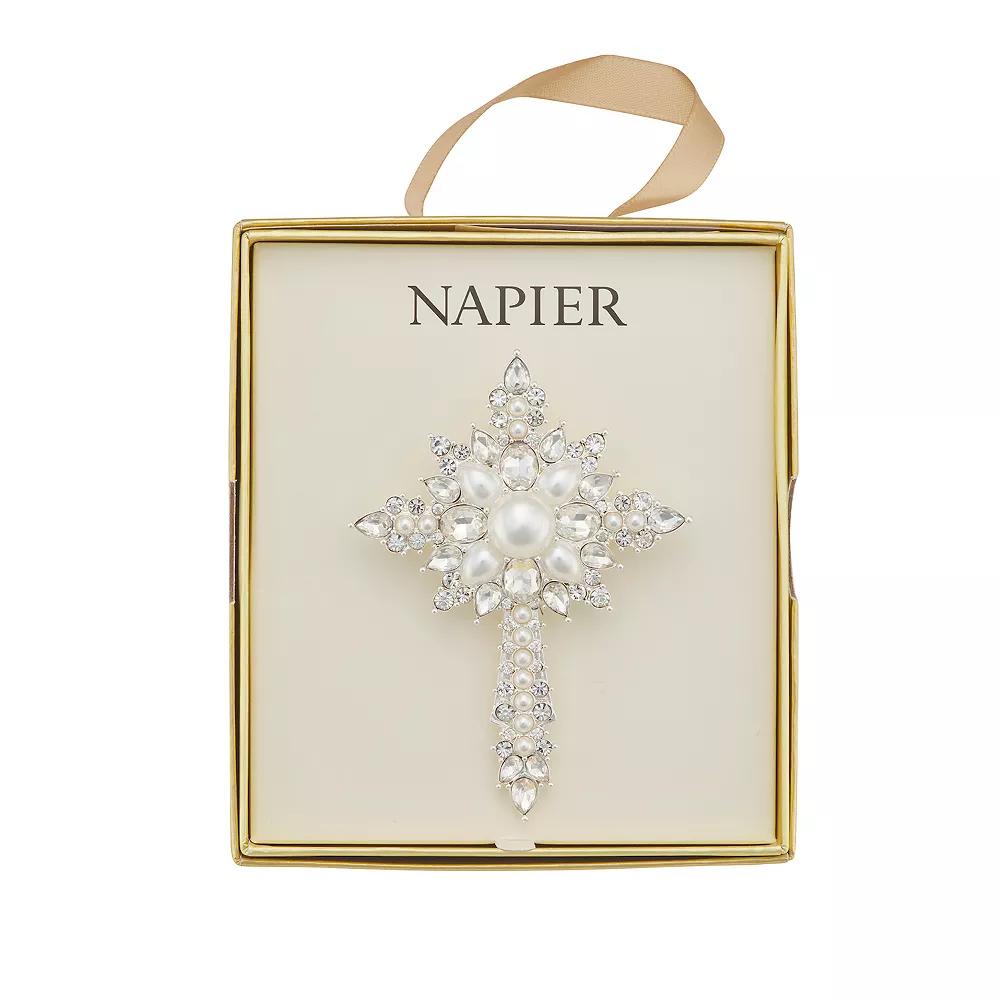 Napier Silver Tone Simulated Crystal & Simulated Pearl Elevated Cross Pin, Women's Product Image