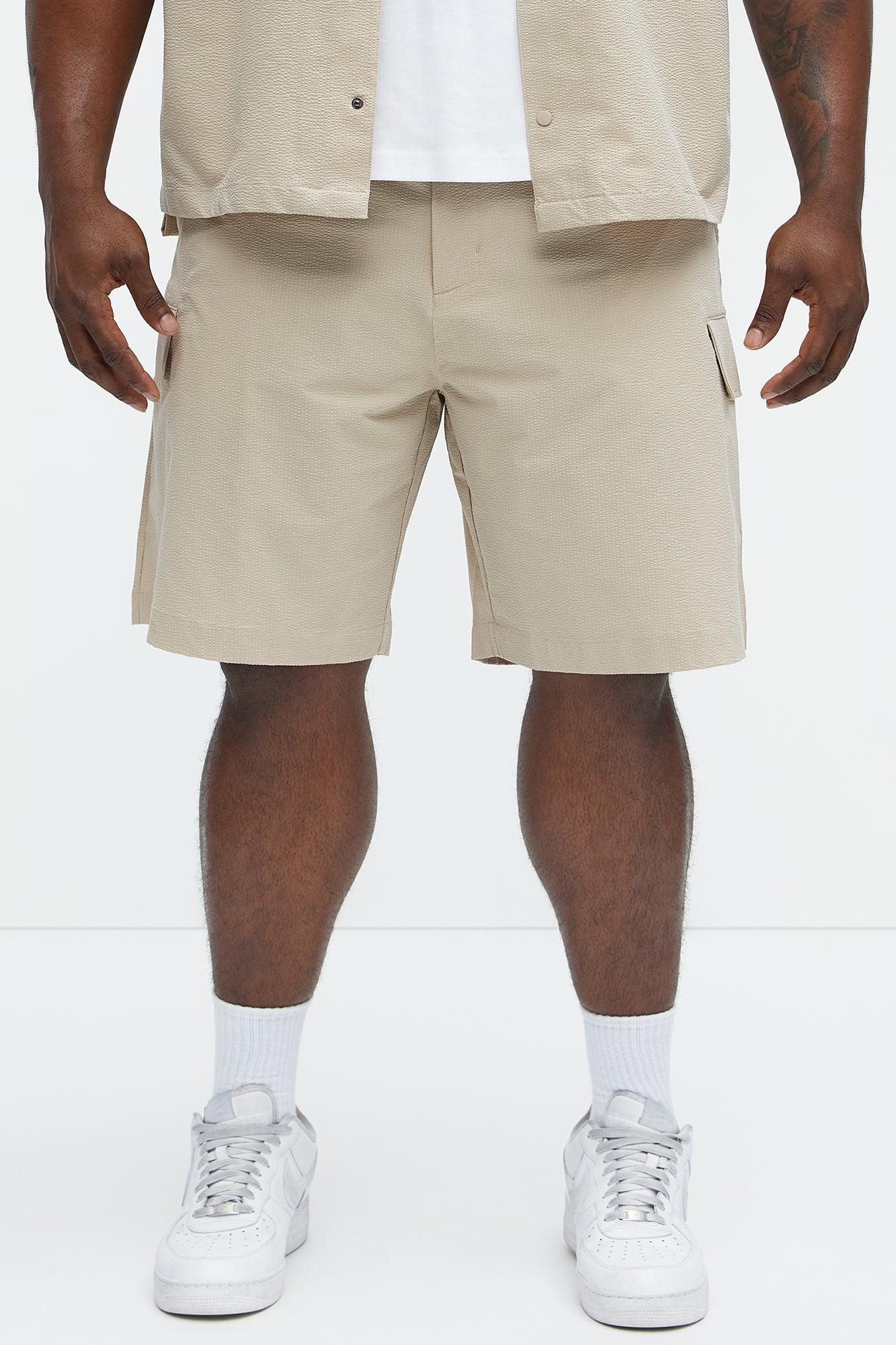 Seersucker Cargo Shorts - Beige Product Image